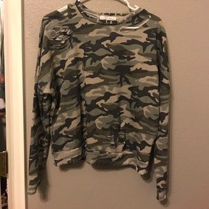 Long camo distressed sweatshirt!